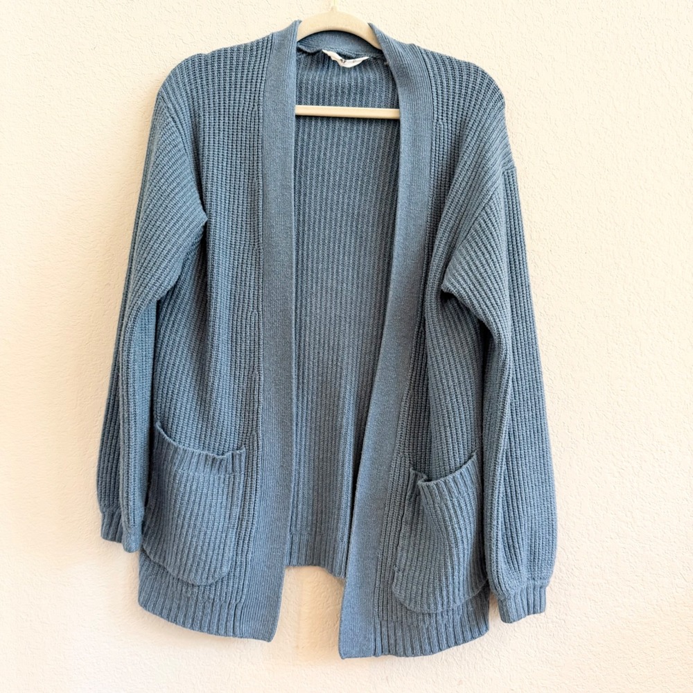 Tavi Womens Dusty Blue Shaker Knit Open Front Cardigan Sweater XS Pockets